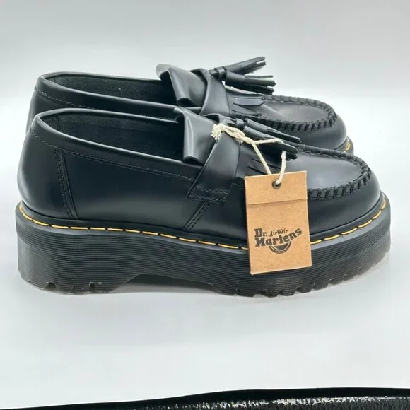 Dr. Martens Adrian Quad Black Leather Tassel Platform Loafers Women's 8 Men’s 7 - Picture 3 of 8